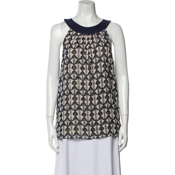 Tory Burch Women's Silk Printed Scoop Neck Back Bow Sleeveless Size 8 - Picture 1 of 8